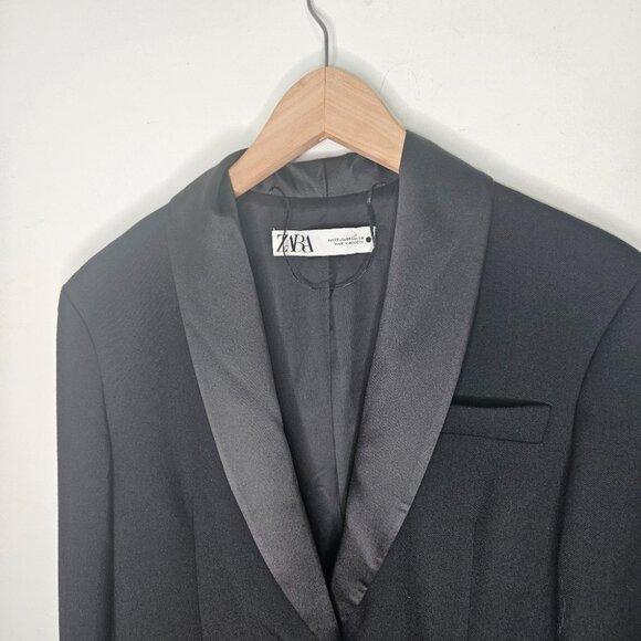 NWT Zara Bloggers Fav Tuxedo Satin Collar Blazer Sz XS Black Dinner 8283/400 - Picture 4 of 10